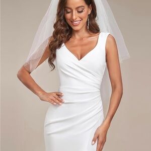 Ever Pretty Ivory V-Neck Sleek Sleeveless Wedding Gown with Veil